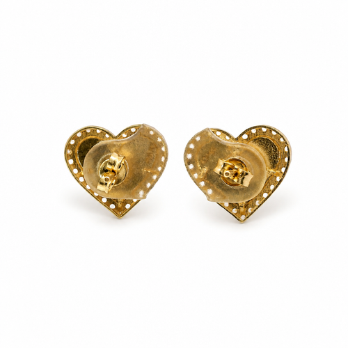 14KT Gold Earrings Medium Sunray Heart with White CZ Stones, Push Back Post and Butterfly Backs