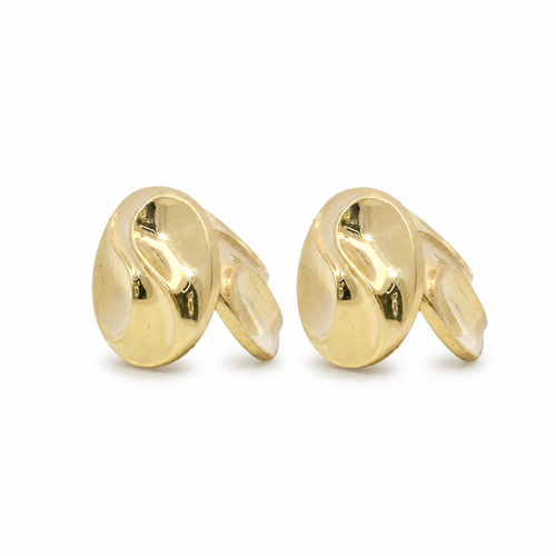14KT Gold Earrings Small Round Double Wave Button with Push Back Post and Butterfly Backs