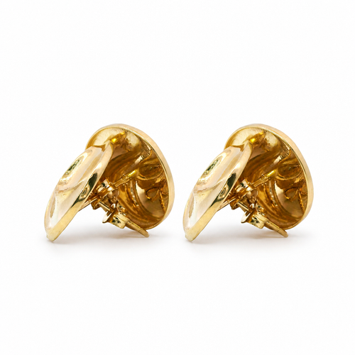 14KT Gold Earrings Small Round Double Wave Button with Push Back Post and Butterfly Backs