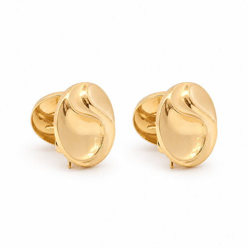 14KT Gold Earrings Small Round Double Wave Button with Push Back Post and Butterfly Backs