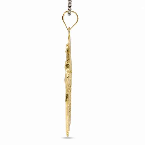 14KT Gold Charm Medium Right Staff Sunray Halo St Jude with Plain Bell
