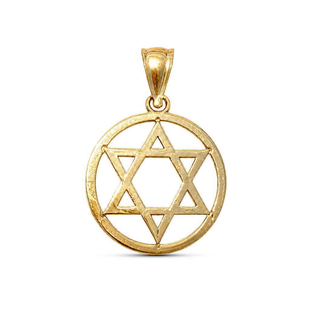 14KT Gold Charm Medium Plain Round Star of David with Plain Bell