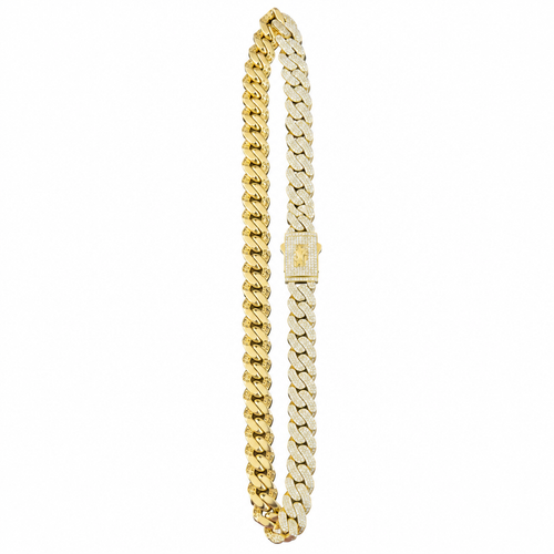 14KT Gold Chain Hollow White CZ Stones Crown Miami Links with Lion Shape Emblem on White CZ Stones Designer Clasp 11mm