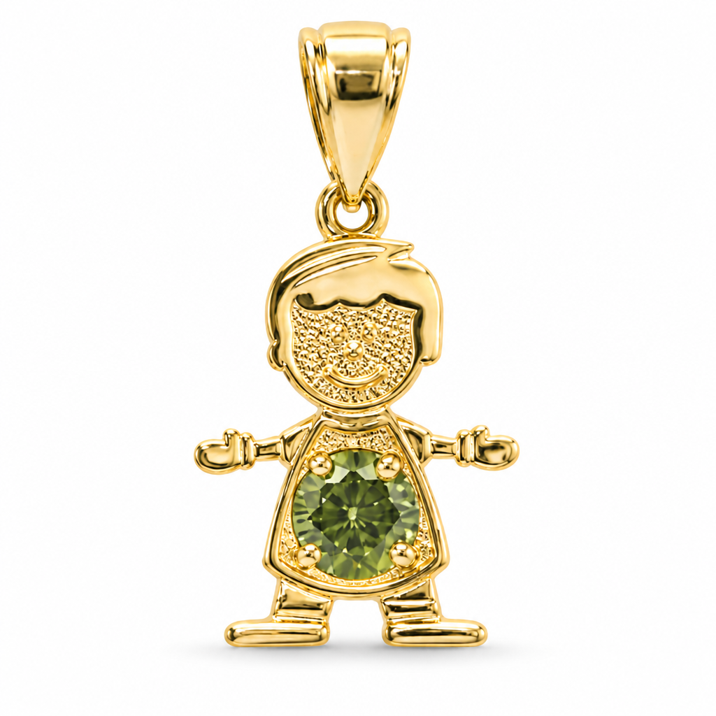 14KT Gold Charm Boy with Dark Yellow CZ Stone Belly and Plain Bell