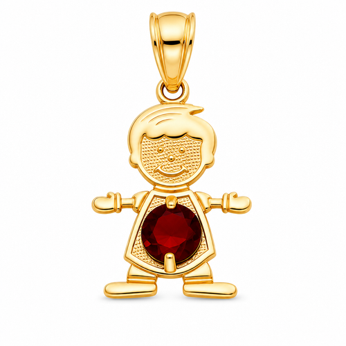 14KT Gold Charm Boy with Dark Yellow CZ Stone Belly and Plain Bell