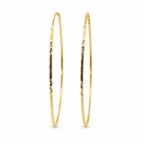 14KT Gold Earrings Flat Diamond Cut Hoops 2.5 Inch 1mm