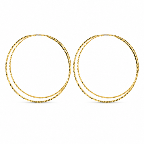 14KT Gold Earrings Flat Diamond Cut Hoops 2.5 Inch 1mm