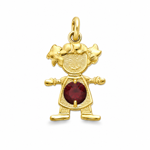 14KT Gold Charm Girl with Dark Yellow CZ Stone Belly and Plain Bell
