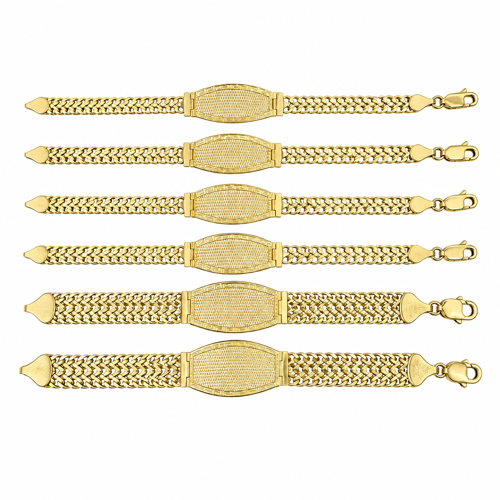 14KT Gold Bracelet Hollow Petetillo Band with Greek Name Plate 2mm
