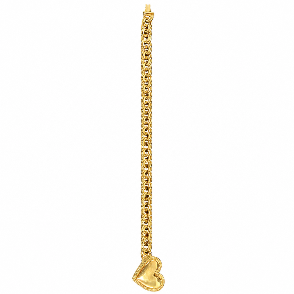 14KT Gold Bracelet Hollow Greek Chino Heart 2mm