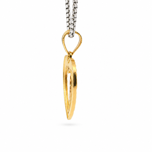 14KT Gold Charm Medium Two Tone Virgin Mary Open Diamond Cut Heart with Plain Bell