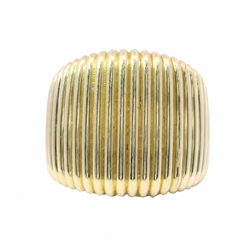 14KT Gold Ring Women's Plain Ribbed Band White CZ Stone Edge
