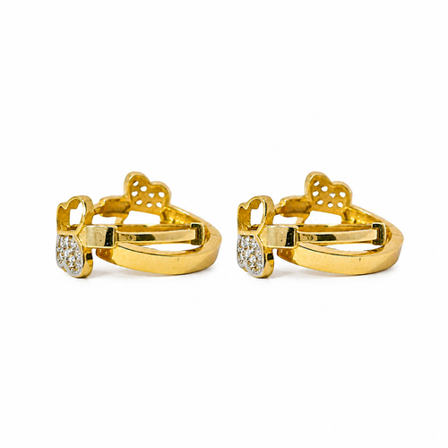 14KT Gold Earring Medium Butterfly with One White CZ Stones Wing Huggie