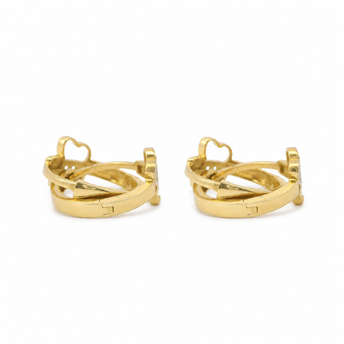 14KT Gold Earring Medium Butterfly with One White CZ Stones Wing Huggie