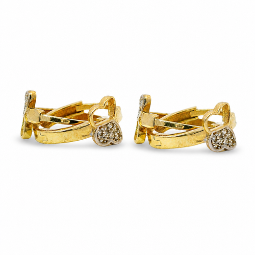 14KT Gold Earring Medium Butterfly with One White CZ Stones Wing Huggie