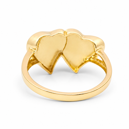 14KT Gold Ring Women's Double Heart Center Connected with Star and Plain Split Band
