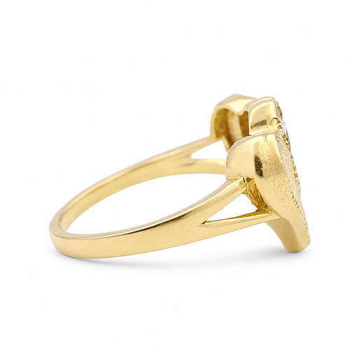 14KT Gold Ring Women's Double Heart Center Connected with Star and Plain Split Band