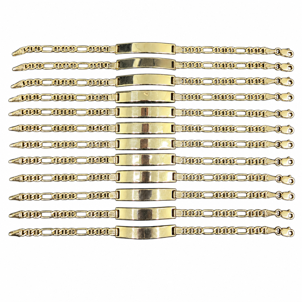 14KT Gold Bracelet Solid Figaro Mariner Name Plate 6mm