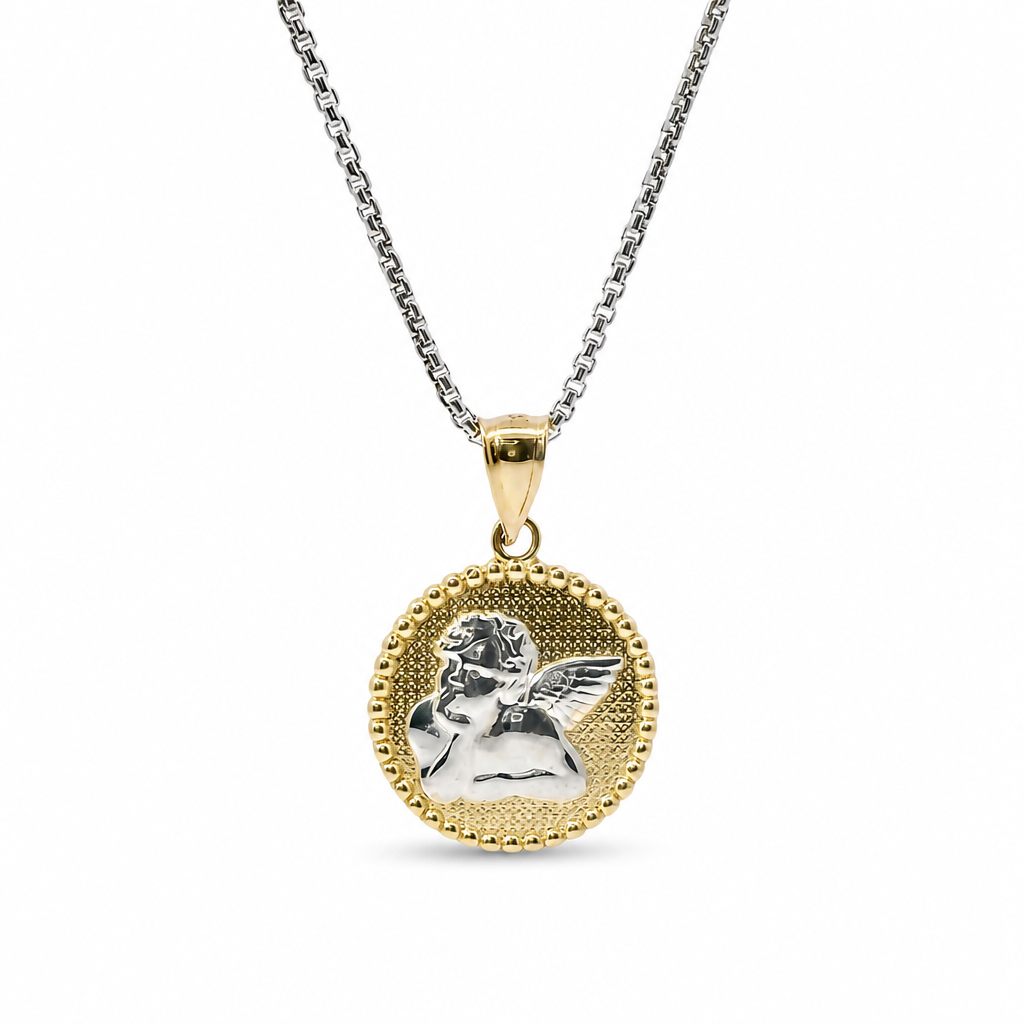 14KT Gold Charm Jumbo Two Tone Cupid Coin with Plain Bell