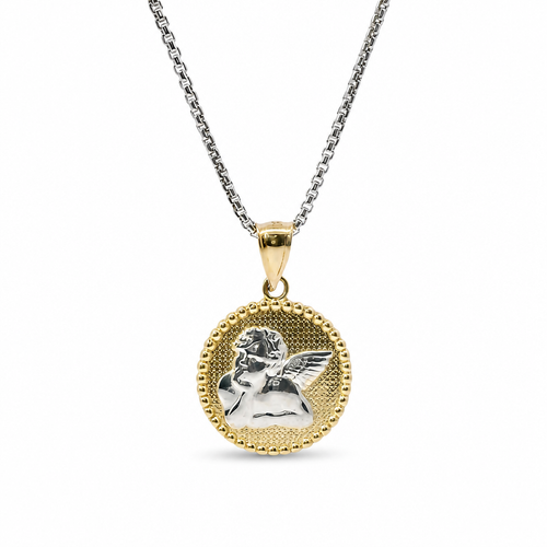 14KT Gold Charm Jumbo Two Tone Cupid Coin with Plain Bell