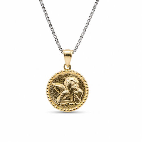 14KT Gold Charm Jumbo Two Tone Cupid Coin with Plain Bell