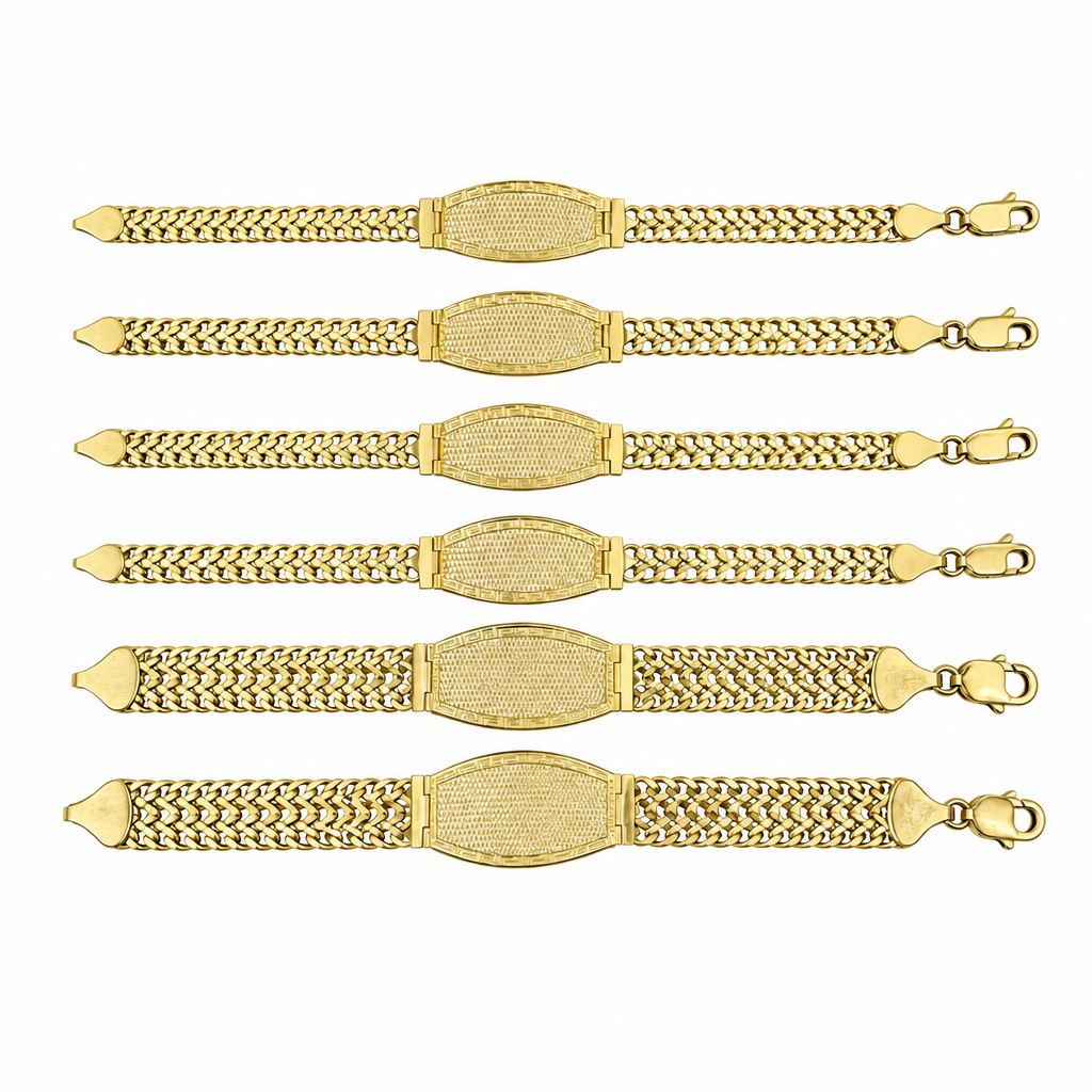 14KT Gold Bracelet Hollow Petetillo Band with Greek Name Plate 6mm