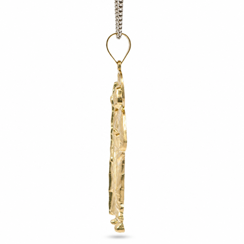 14KT Gold Charm Small Diamond Cut Halo Left Facing St Jude with Plain Bell