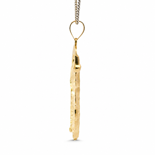 14KT Gold Charm Small Diamond Cut Halo Left Facing St Jude with Plain Bell