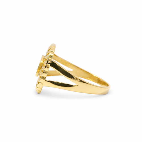 14KT Gold Ring Women's Square Plain CC Center with White CZ Stone Background and Chain Link Border with Plain Split Band