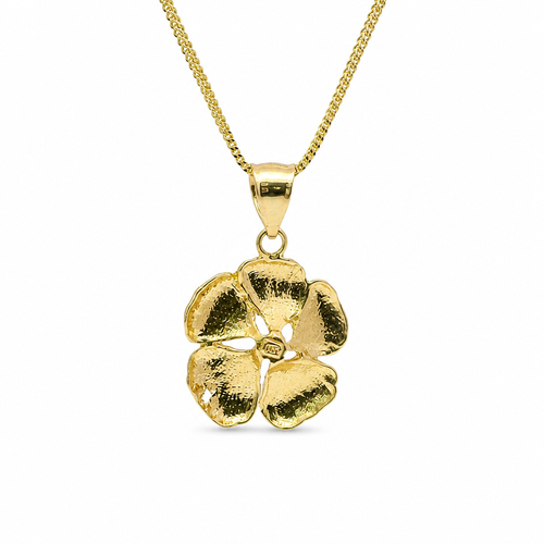 14KT Gold Charm Large Hibiscus Flower with Diamond Cut Edges and Plain Bell