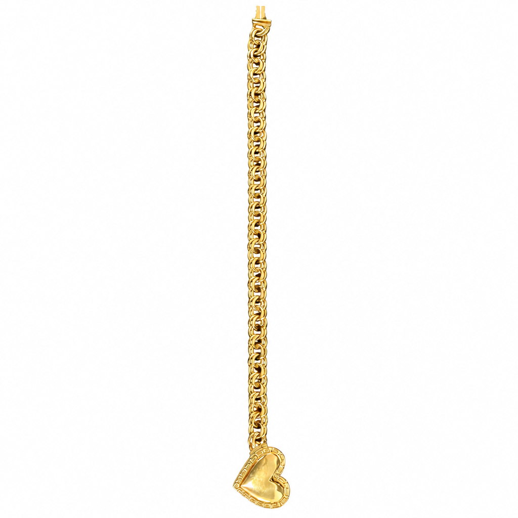 14KT Gold Bracelet Hollow Greek Chino Heart 7mm