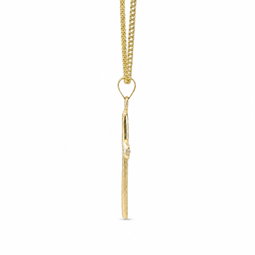 14KT Gold Charm Large Round Channel Set White CZ Stones Cross with Plain Bell
