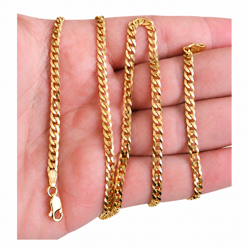 14KT Gold Bracelet Hollow Flat Miami Cuban with Plain Lobster Clasp 4mm