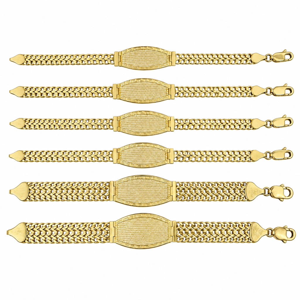 14KT Gold Bracelet Hollow Petetillo Band with Greek Name Plate 4mm