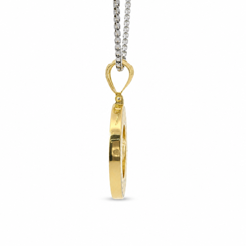 14KT Gold Charm Medium Round Medusa Coin with Black Enamel Rope Border and Greek Bell