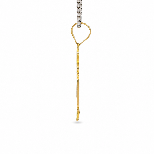 14KT Gold Charm Medium Round St Benedict Medal Crucifix with Plain Bell