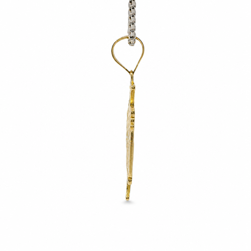 14KT Gold Charm Medium Round St Benedict Medal Crucifix with Plain Bell