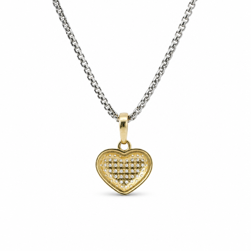 14KT Gold Charm Extra Small White CZ Stone Heart with Plain Oval Bell