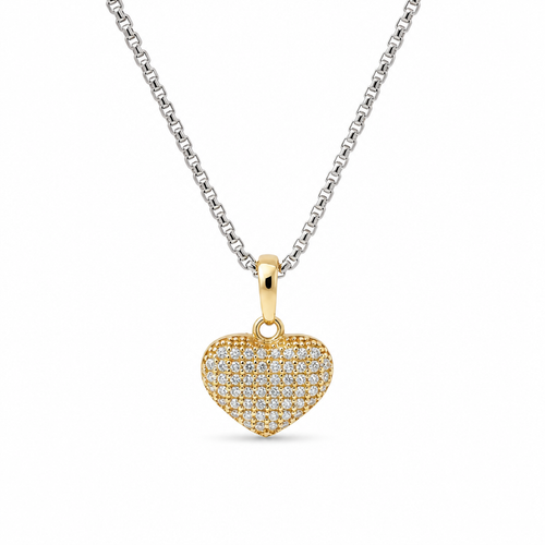 14KT Gold Charm Extra Small White CZ Stone Heart with Plain Oval Bell