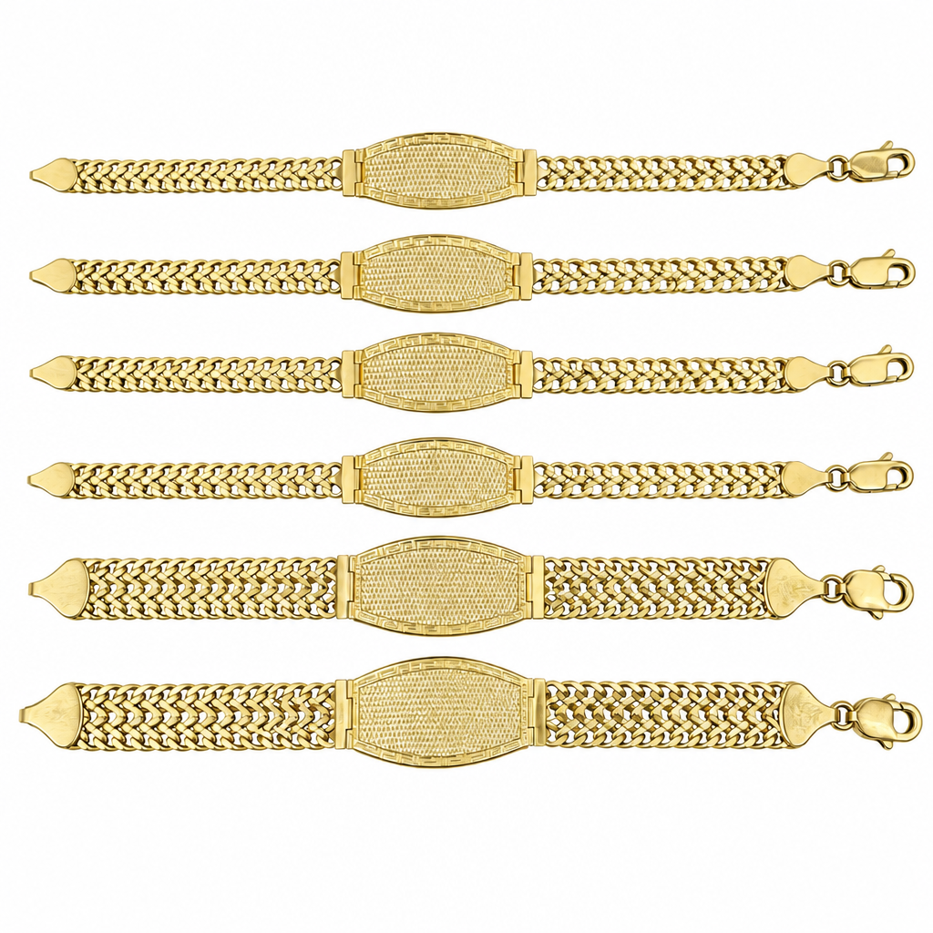 14KT Gold Bracelet Hollow Petetillo Band with Greek Name Plate 9mm