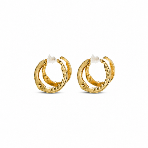 14KT Gold Earring Extra Small White CZ Stones Single Row Hoops with Two Tone Diamond Cut Scallop Edge on Back Huggie