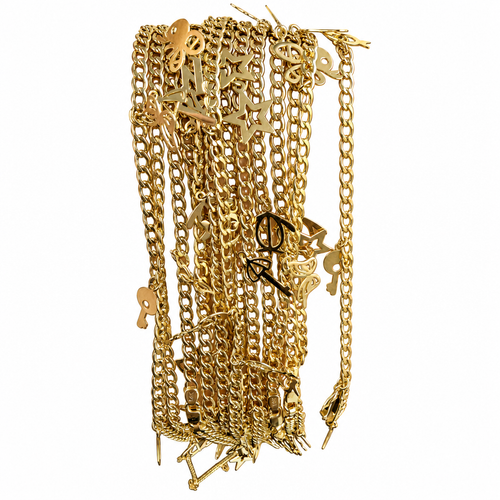 14KT Gold Hollow Curb Anklet with Flat Charms (Umbrella Key, Key, Butterfly, Star, Fish, Penguin, Bee) 4.5mm