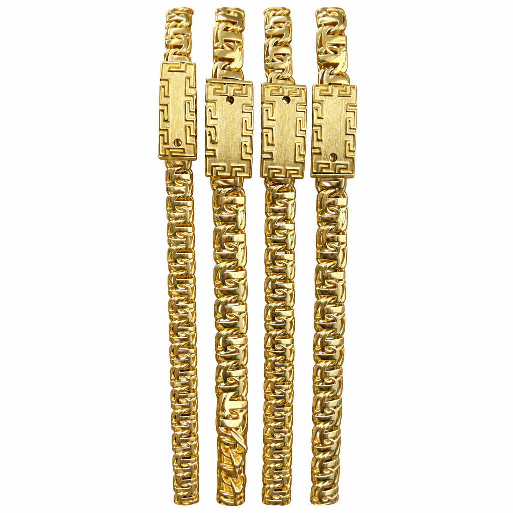 14KT Gold Chain Hollow T Bar Greek Chino Link with Greek Pin Lock 7.5mm