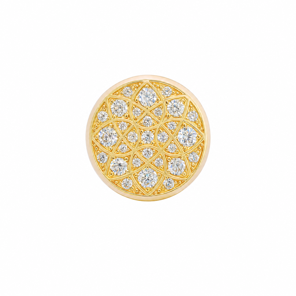 14KT Gold Ring Men's Jumbo Rosetta with White CZ Stones and Floral Print Band Design