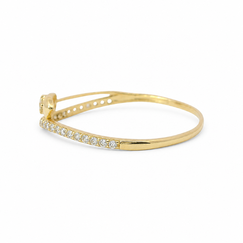 14KT Gold Ring Women's Light Weight Triple Hearts with White CZ Stone Center Heart and Band