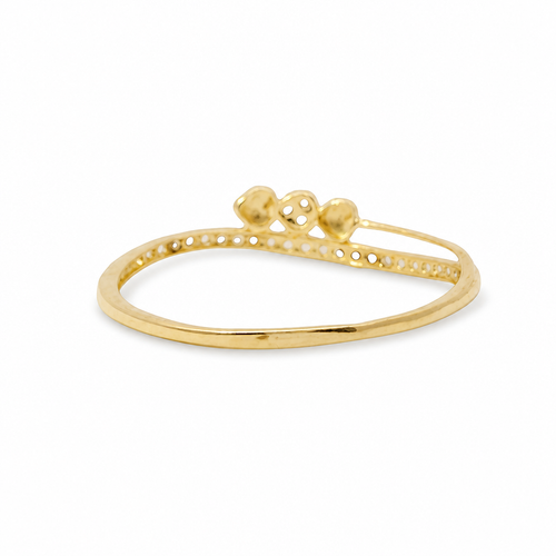 14KT Gold Ring Women's Light Weight Triple Hearts with White CZ Stone Center Heart and Band
