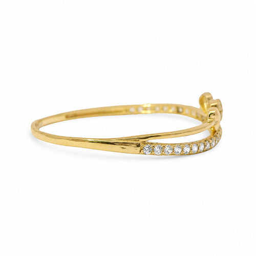 14KT Gold Ring Women's Light Weight Triple Hearts with White CZ Stone Center Heart and Band