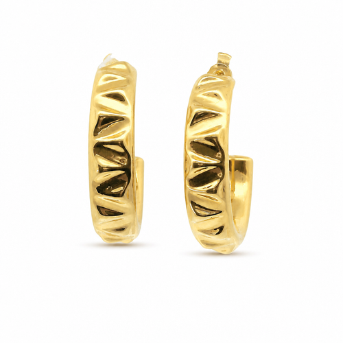 14KT Gold Earrings Crimped Half Hoops 1 Inch Hollow Tube 7mm