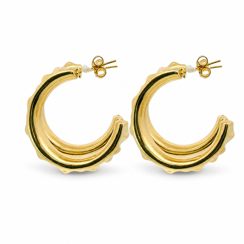 14KT Gold Earrings Crimped Half Hoops 1 Inch Hollow Tube 7mm