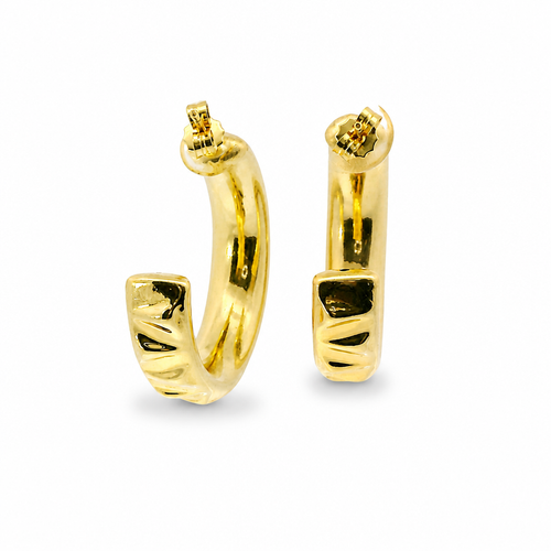 14KT Gold Earrings Crimped Half Hoops 1 Inch Hollow Tube 7mm